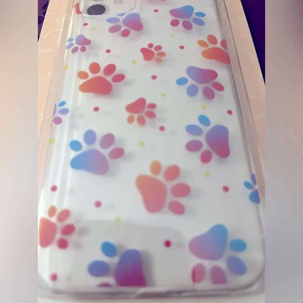 NWT Multi color Paw printed iPhone 11/XR case.